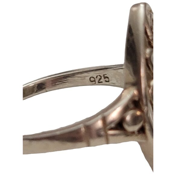 Sterling Silver 925 Oval Filigree Ring Size 7 E893 - Picture 4 of 9